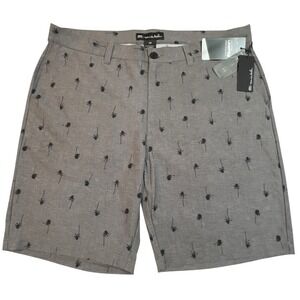 TravisMathew But Why Palm Print Performance Golf Short 38W 9" Gray Stretch NEW